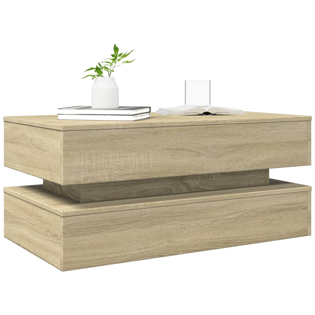 sonoma tölgy színű dohányzóasztal LED-lámpákkal 90x50x40 cm