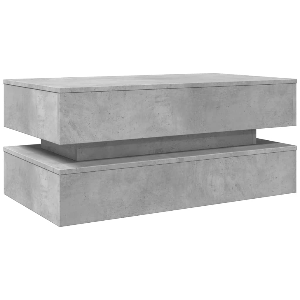 betonszürke dohányzóasztal LED-lámpákkal 90x50x40 cm