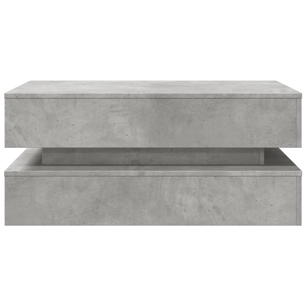 betonszürke dohányzóasztal LED-lámpákkal 90x50x40 cm