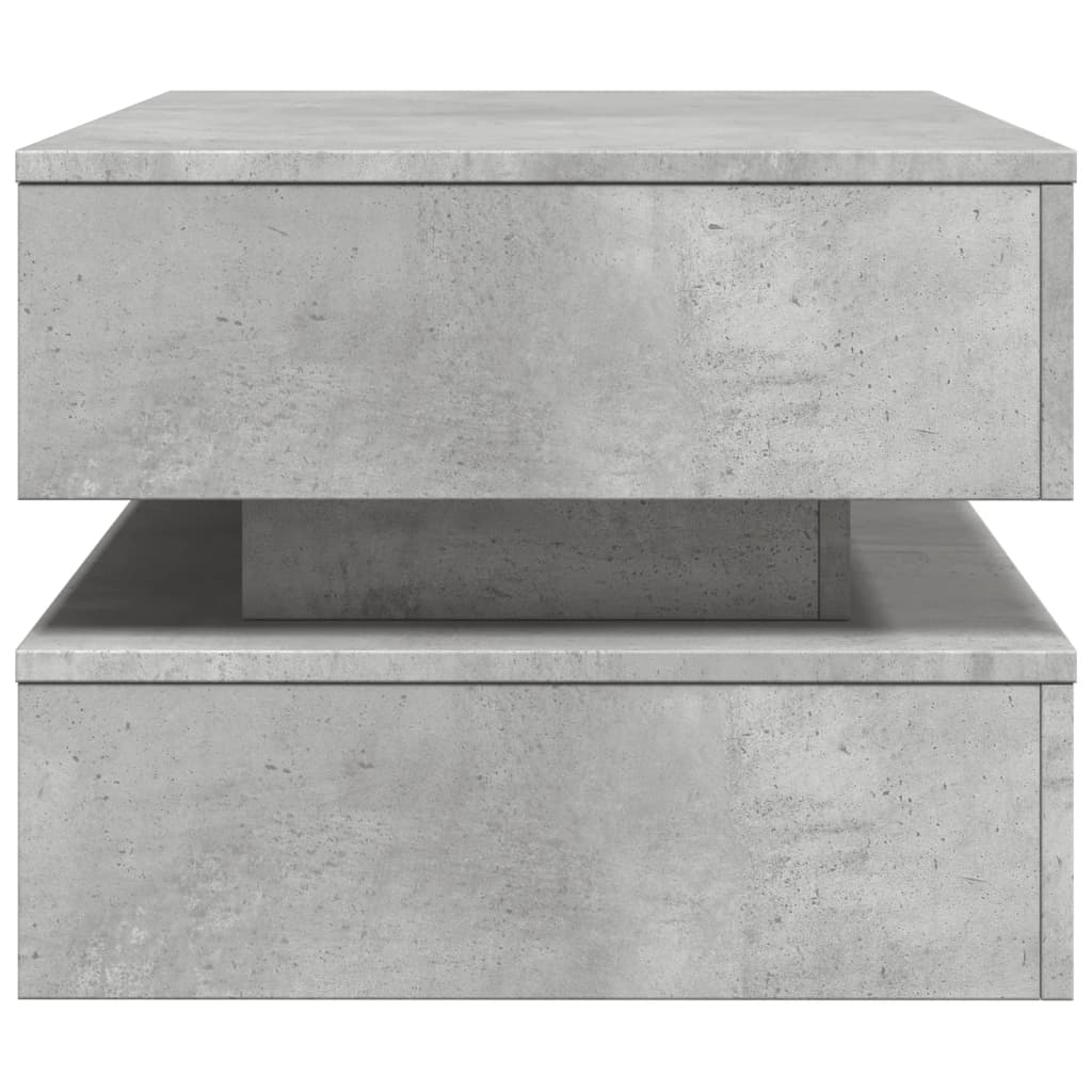 betonszürke dohányzóasztal LED-lámpákkal 90x50x40 cm