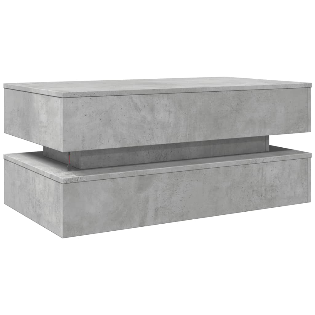 betonszürke dohányzóasztal LED-lámpákkal 90x50x40 cm