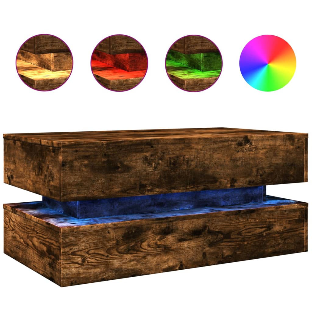 füstös tölgy színű dohányzóasztal LED-lámpákkal 90x50x40 cm