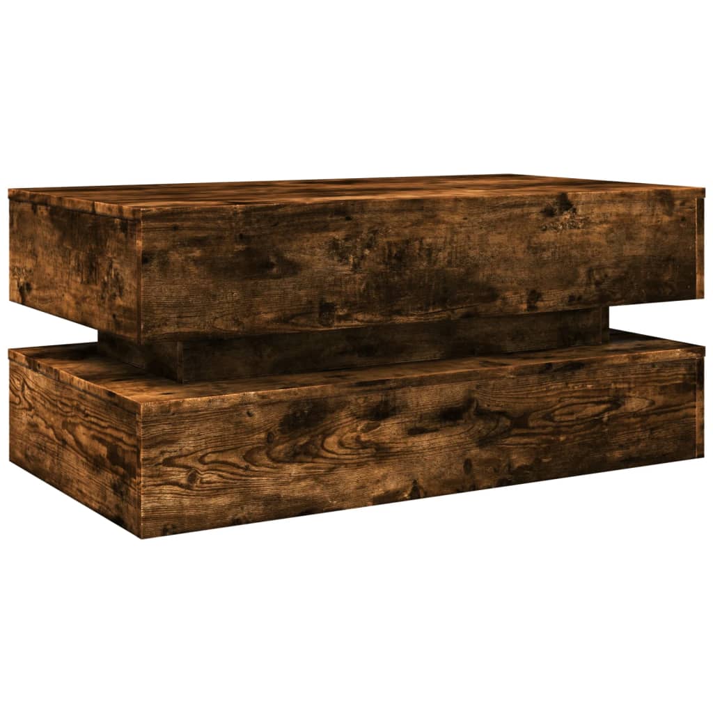 füstös tölgy színű dohányzóasztal LED-lámpákkal 90x50x40 cm