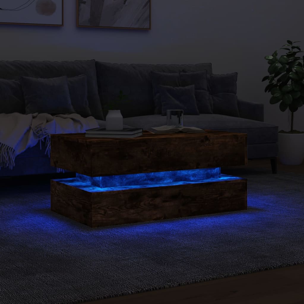 füstös tölgy színű dohányzóasztal LED-lámpákkal 90x50x40 cm