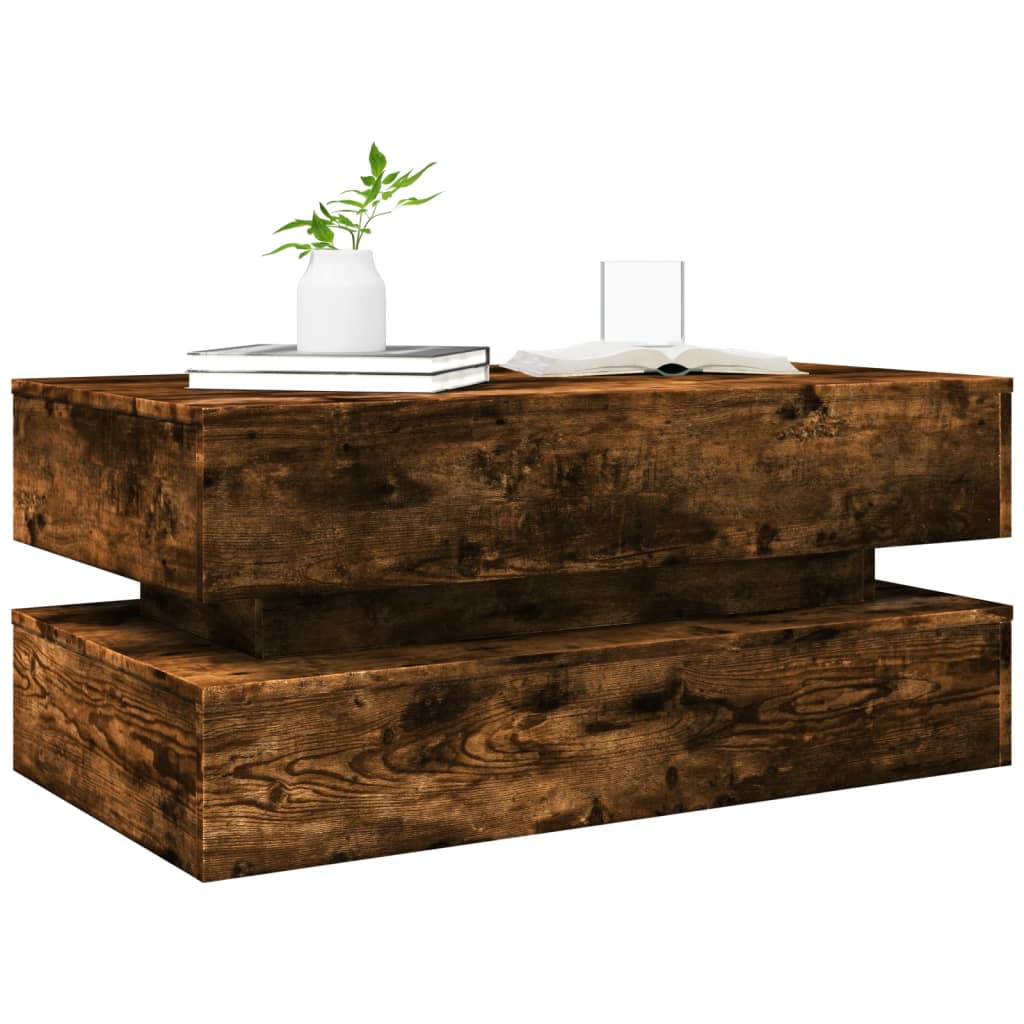 füstös tölgy színű dohányzóasztal LED-lámpákkal 90x50x40 cm