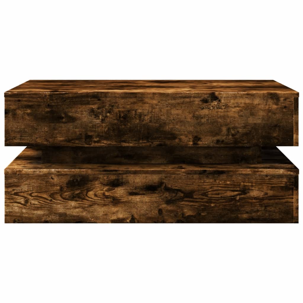 füstös tölgy színű dohányzóasztal LED-lámpákkal 90x50x40 cm