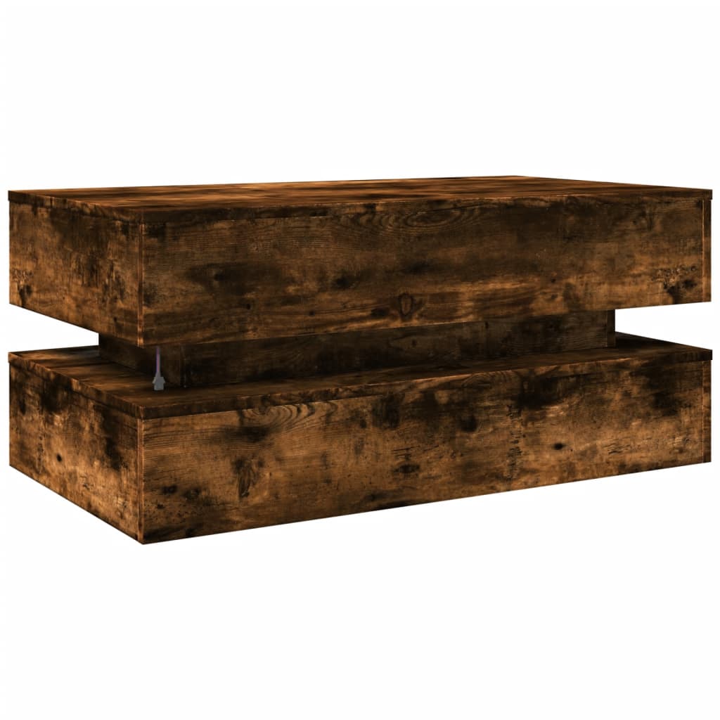 füstös tölgy színű dohányzóasztal LED-lámpákkal 90x50x40 cm