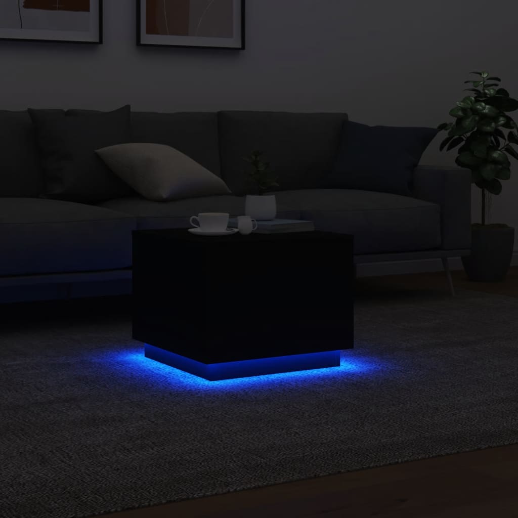 fekete dohányzóasztal LED-lámpákkal 50 x 50 x 40 cm