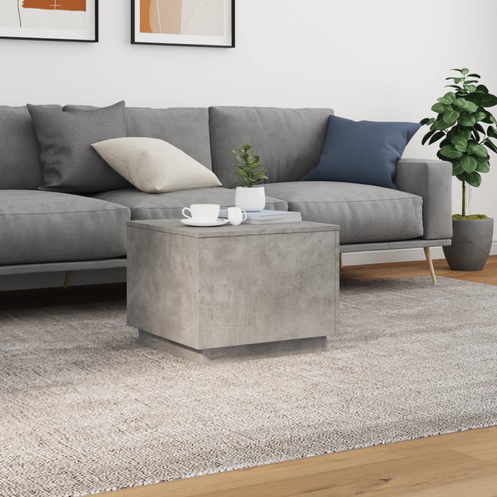 betonszürke dohányzóasztal LED-lámpákkal 50 x 50 x 40 cm