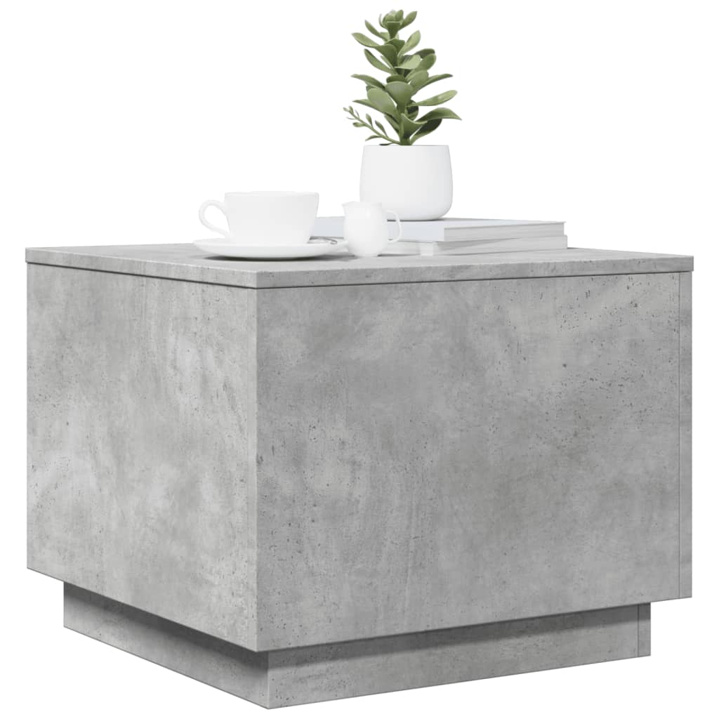 betonszürke dohányzóasztal LED-lámpákkal 50 x 50 x 40 cm