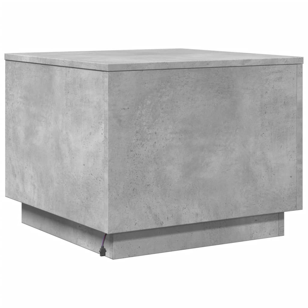 betonszürke dohányzóasztal LED-lámpákkal 50 x 50 x 40 cm