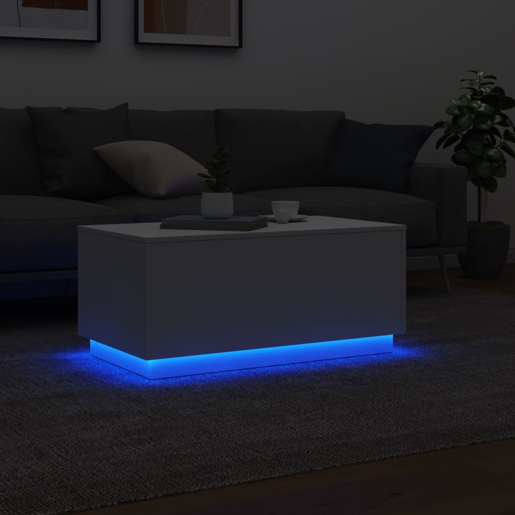 fehér dohányzóasztal LED-lámpákkal 90x50x40 cm