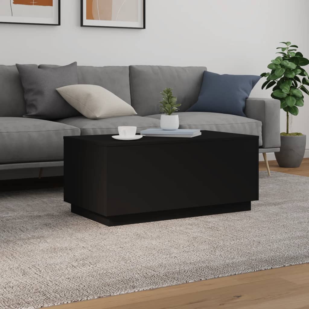 fekete dohányzóasztal LED-lámpákkal 90x50x40 cm