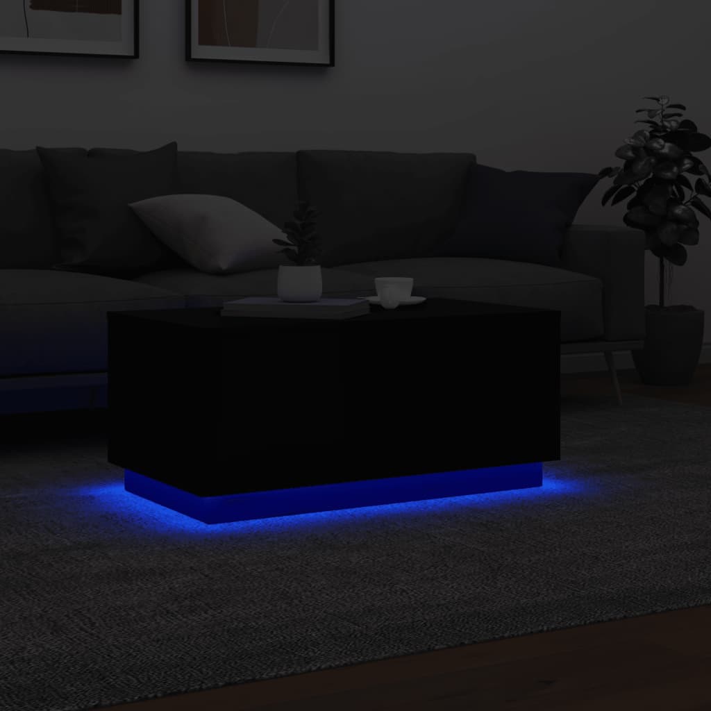 fekete dohányzóasztal LED-lámpákkal 90x50x40 cm
