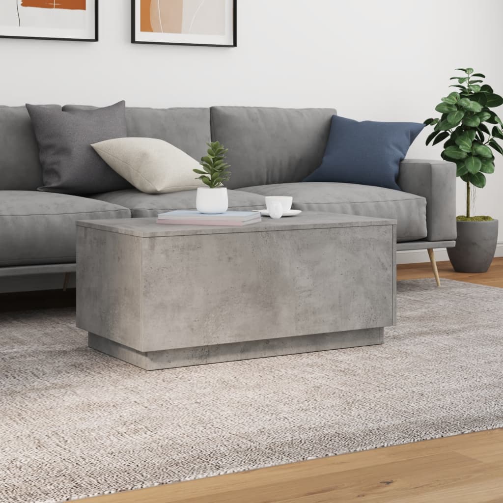 betonszürke dohányzóasztal LED-lámpákkal 90x50x40 cm