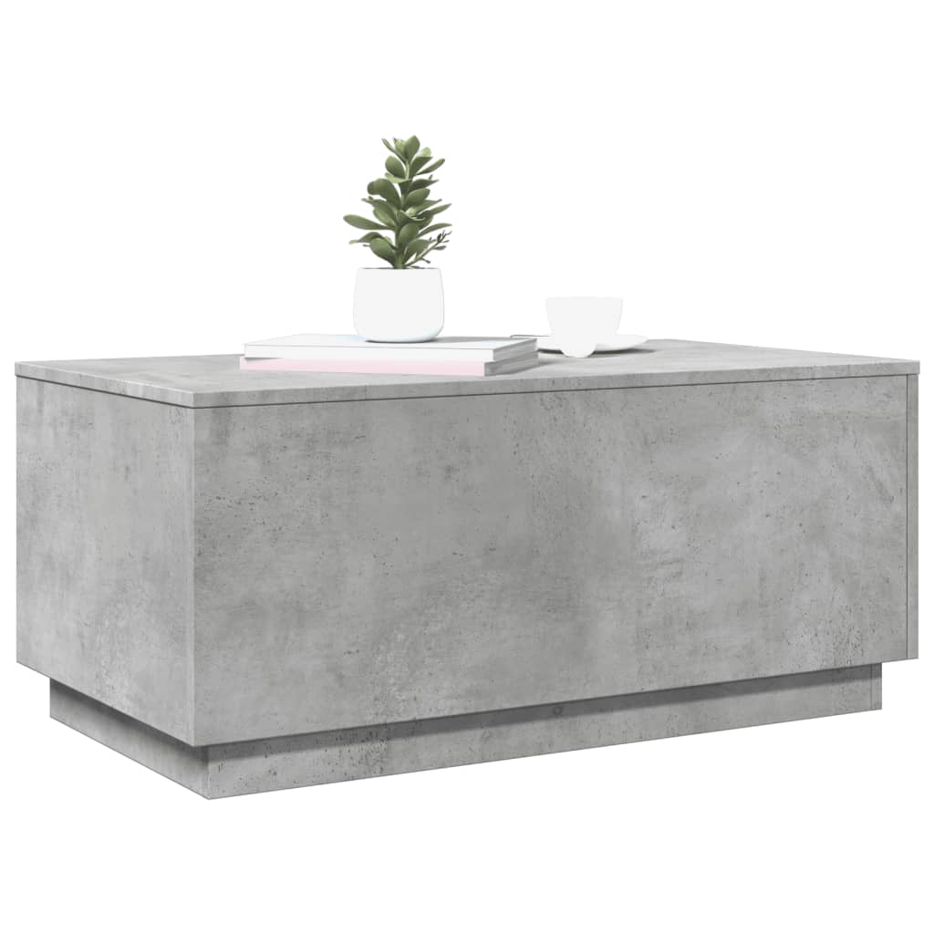 betonszürke dohányzóasztal LED-lámpákkal 90x50x40 cm