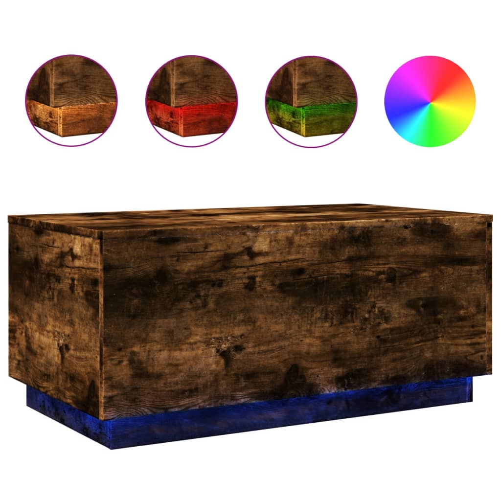 füstös tölgy színű dohányzóasztal LED-lámpákkal 90x50x40 cm