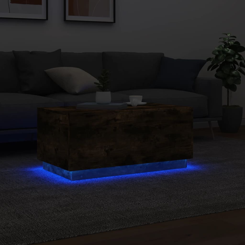 füstös tölgy színű dohányzóasztal LED-lámpákkal 90x50x40 cm