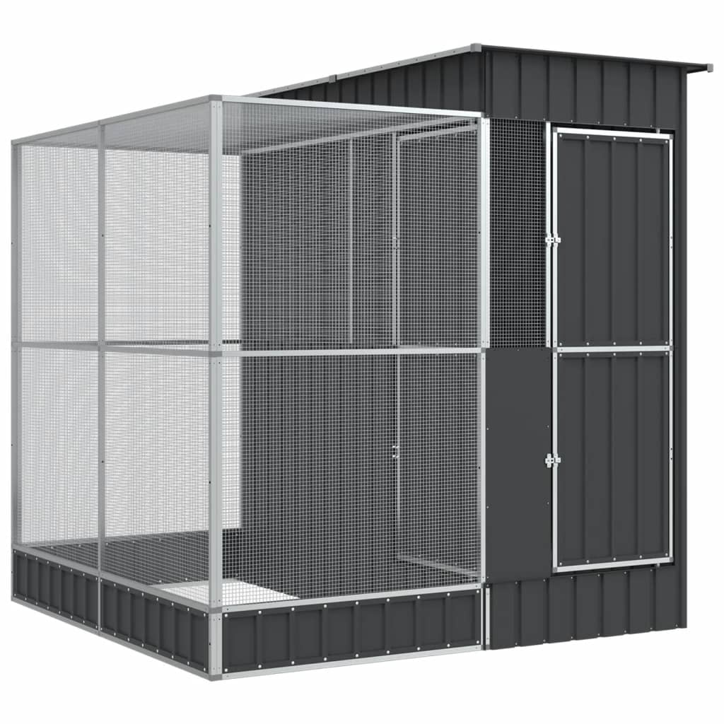ezüst színű acél madárház kiterjesztésekkel 209 x 203 x 216 cm