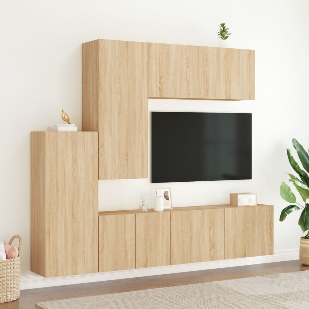 5 darab füstös tölgy színű szerelt fa falra szerelhető TV-bútor