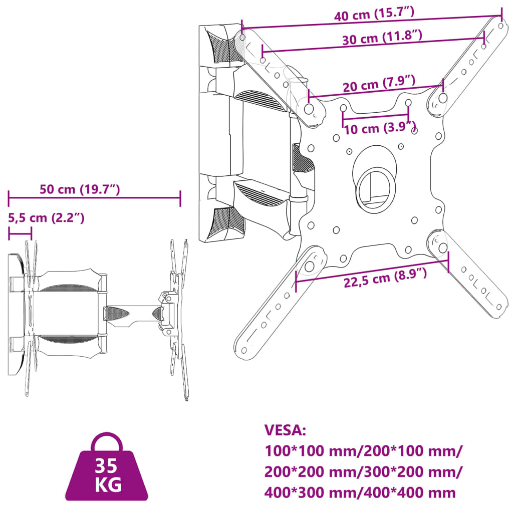 fali TV-állvány 32"-55" képernyőhöz max VESA 400 x 400 mm 35 kg