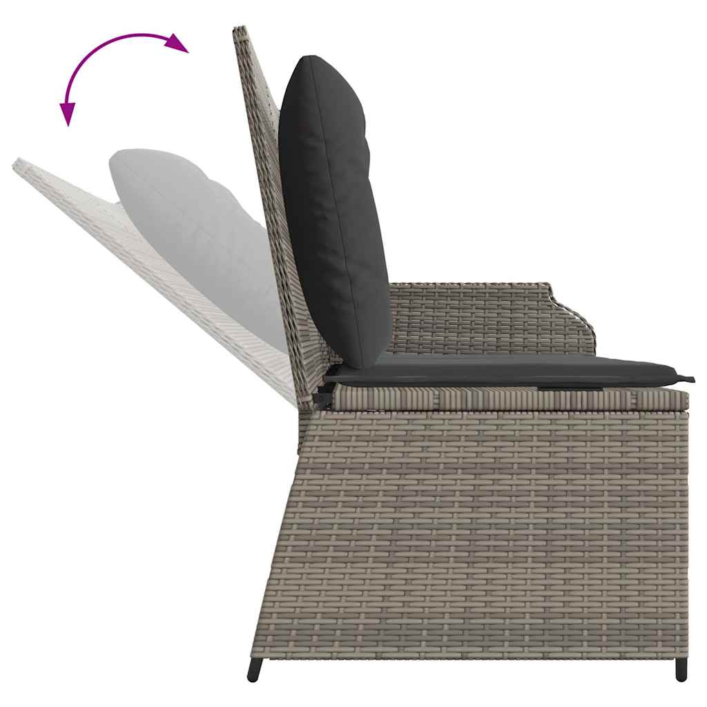 szürke polyrattan dönthető kerti pad párnával