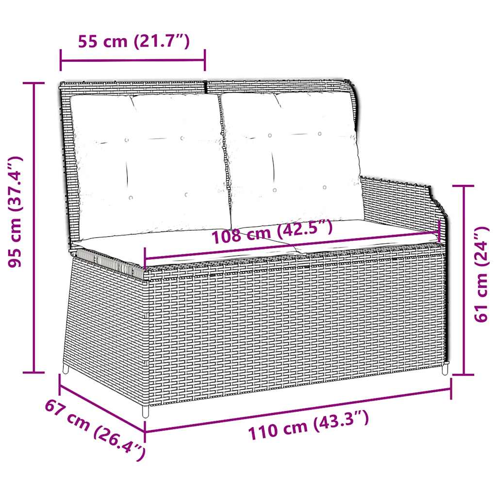 szürke polyrattan dönthető kerti pad párnával