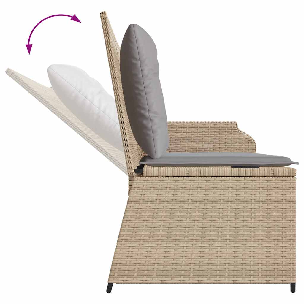 bézs polyrattan dönthető kerti pad párnával