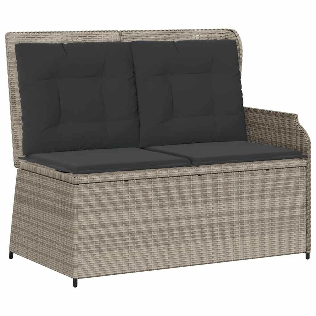 világosszürke polyrattan dönthető kerti pad párnával