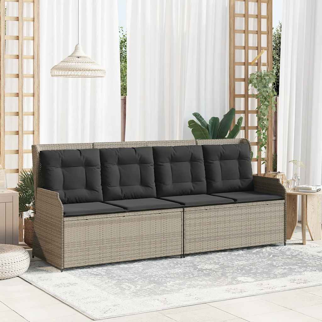 világosszürke polyrattan dönthető kerti pad párnával