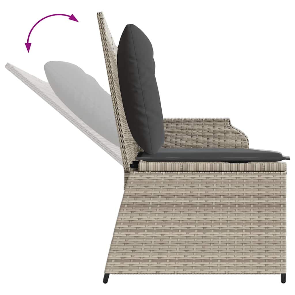 világosszürke polyrattan dönthető kerti pad párnával