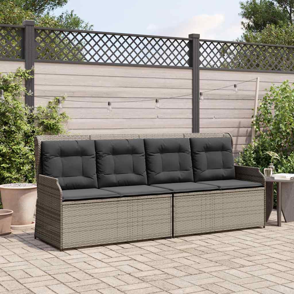 szürke polyrattan dönthető kerti pad párnával