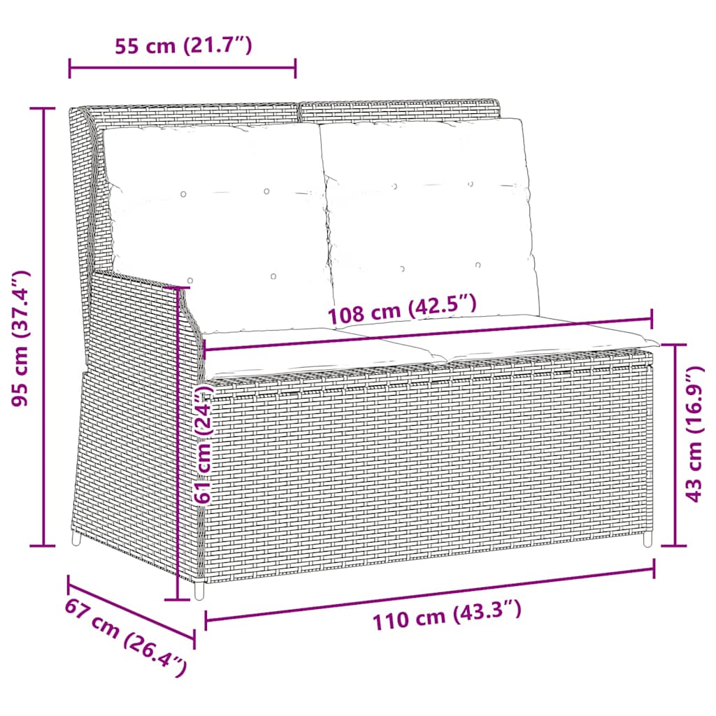 szürke polyrattan dönthető kerti pad párnával