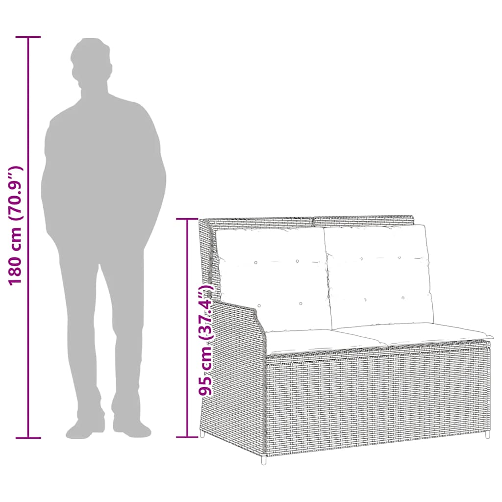 szürke polyrattan dönthető kerti pad párnával