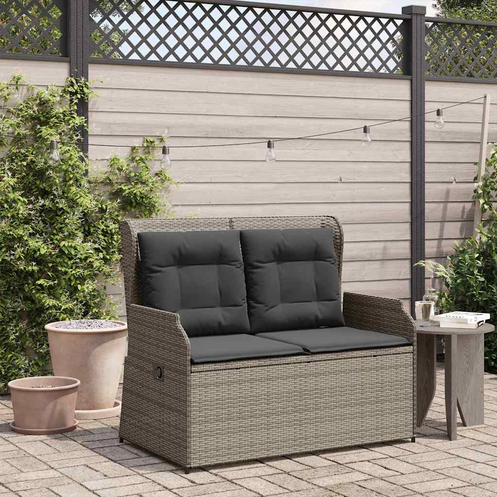 szürke polyrattan dönthető kerti pad párnával