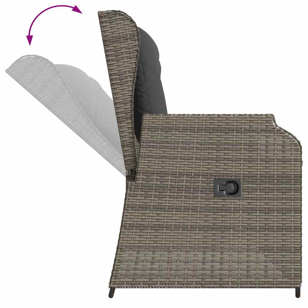 szürke polyrattan dönthető kerti pad párnával