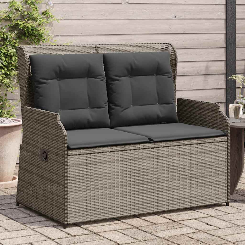 szürke polyrattan dönthető kerti pad párnával
