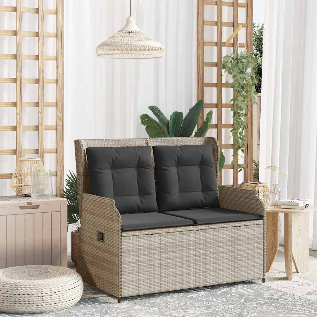 világosszürke polyrattan dönthető kerti pad párnával