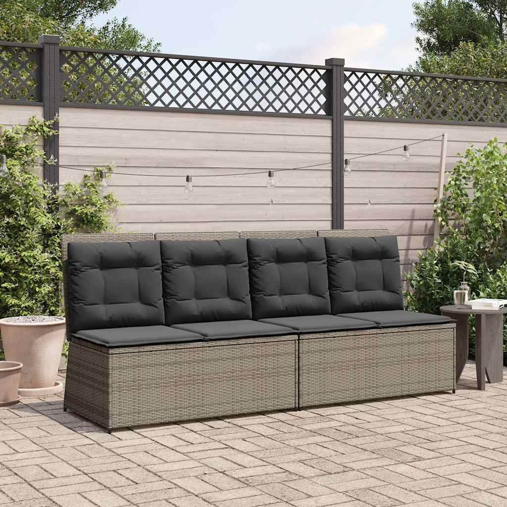 szürke polyrattan dönthető kerti pad párnával