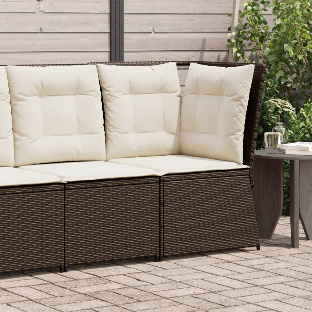 barna polyrattan kerti sarokkanapé párnákkal