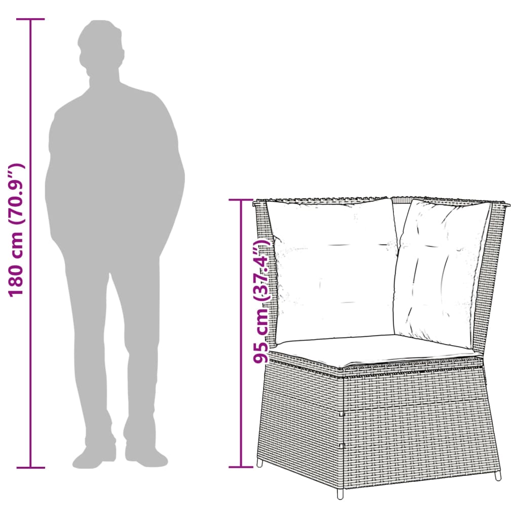szürke polyrattan kerti sarokkanapé párnával