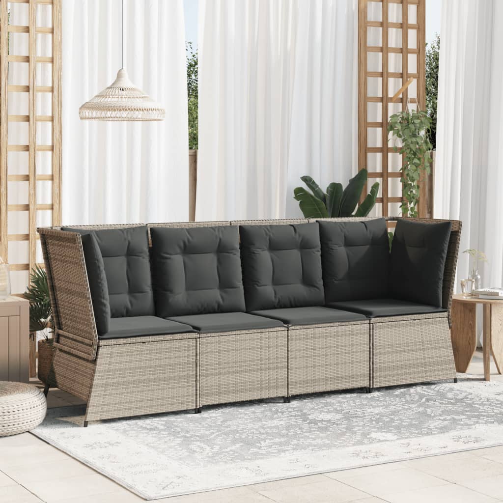világosszürke polyrattan kerti sarokkanapé párnával
