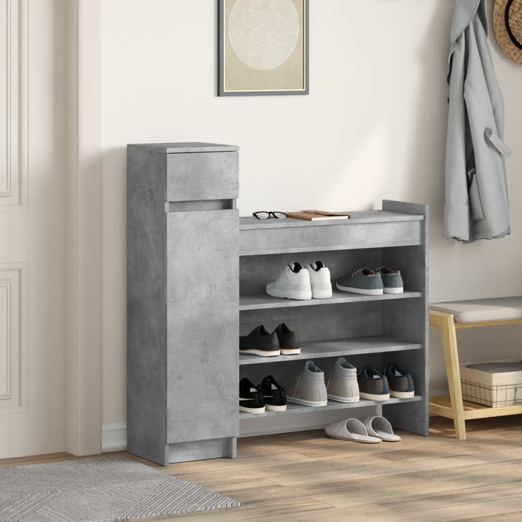 betonszürke szerelt fa cipősszekrény 100,5 x 28 x 100 cm