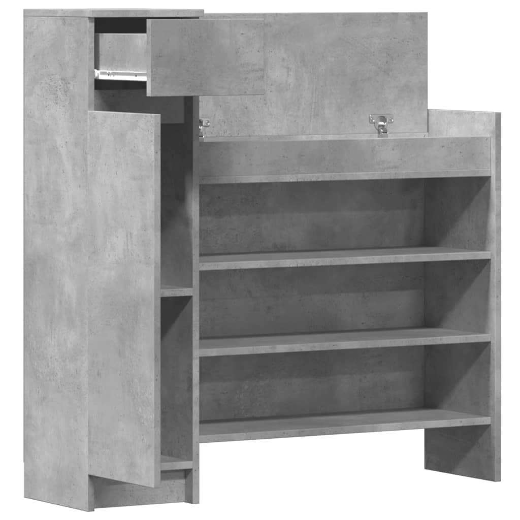 betonszürke szerelt fa cipősszekrény 100,5 x 28 x 100 cm