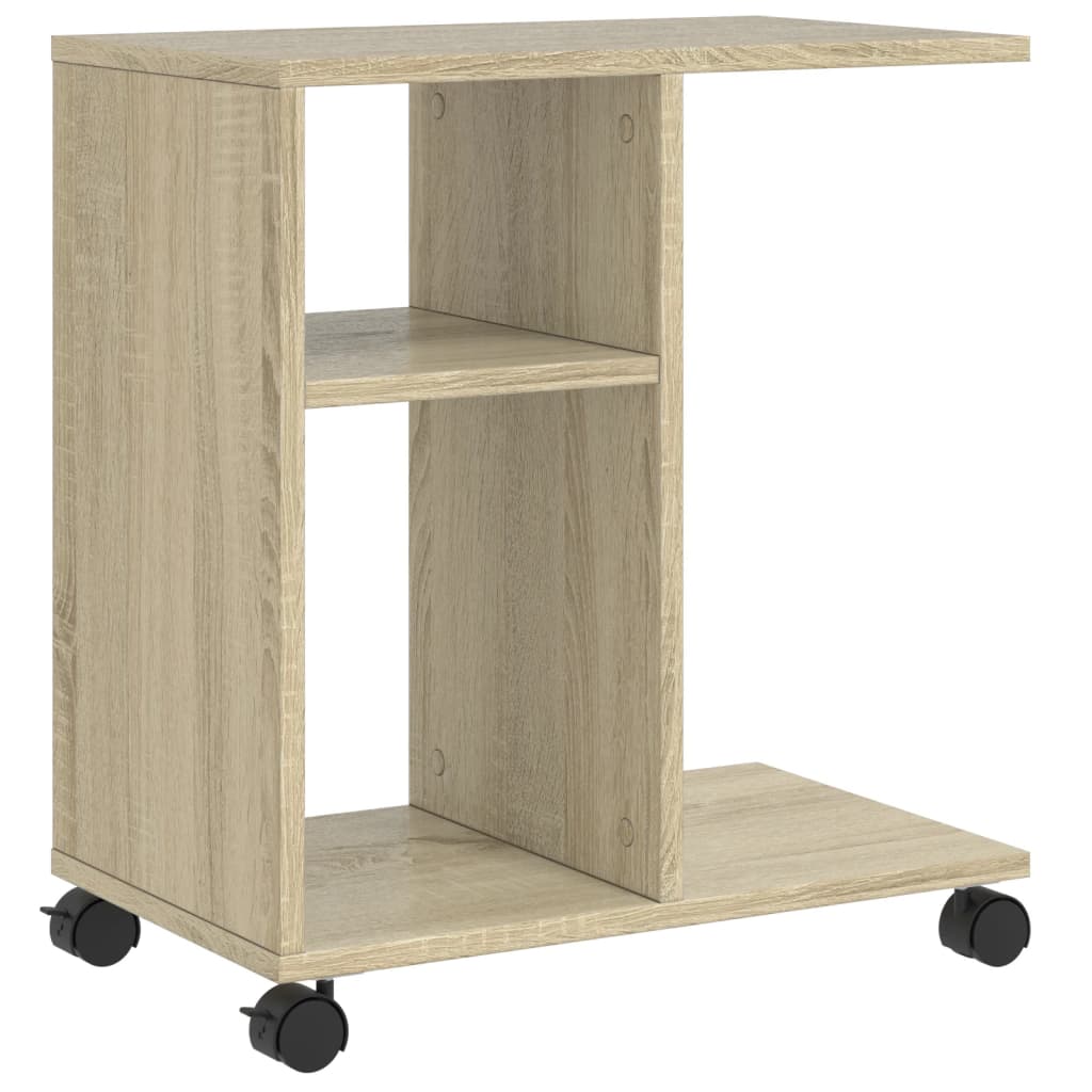 sonoma tölgy színű szerelt fa kisasztal kerekekkel 50x35x55 cm