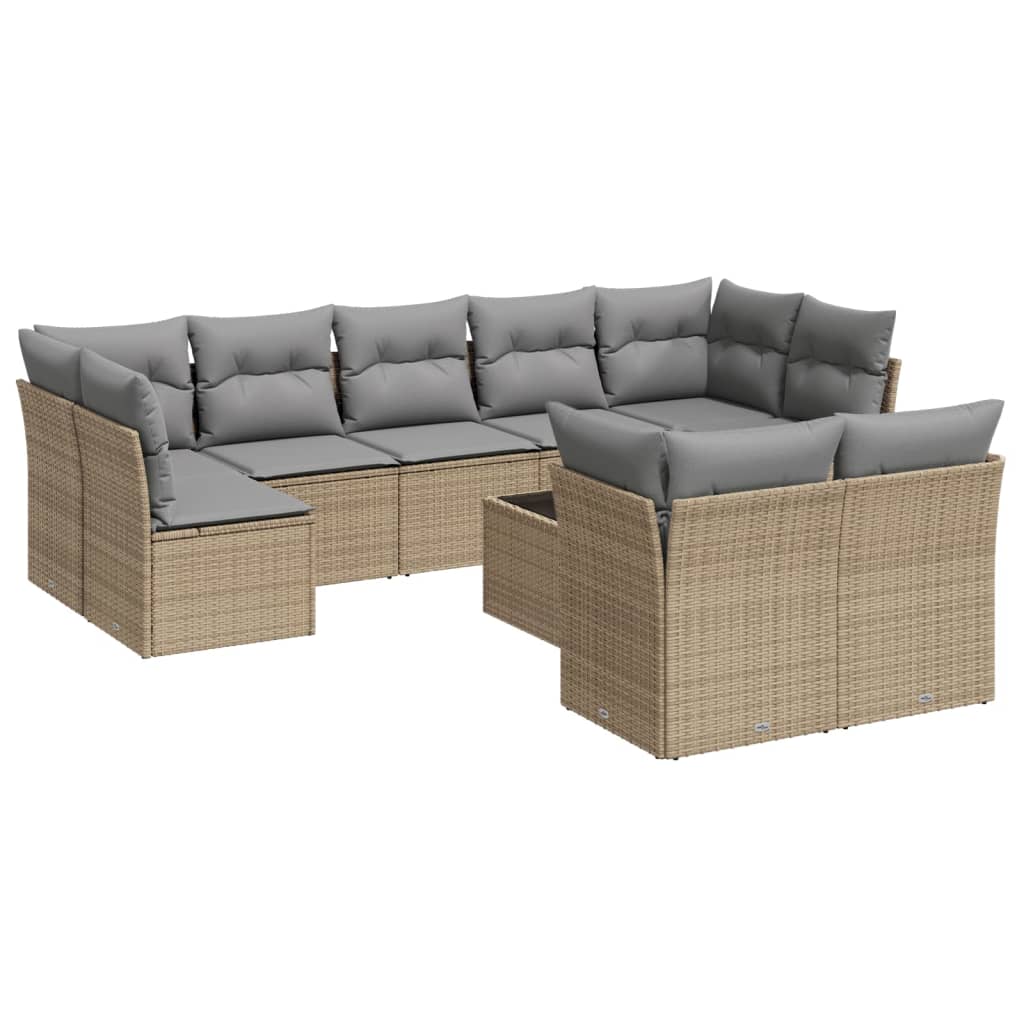 10 részes bézs polyrattan kerti ülőgarnitúra párnával