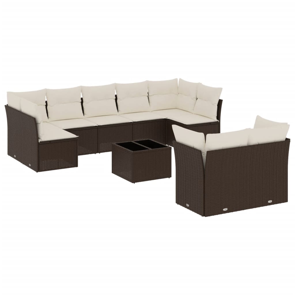 10 részes barna polyrattan kerti ülőgarnitúra párnákkal