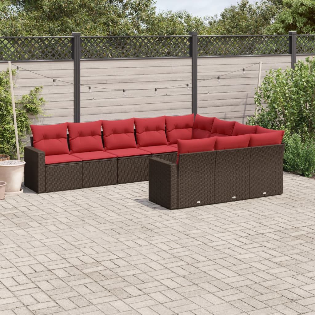 10 részes barna polyrattan kerti ülőgarnitúra párnákkal