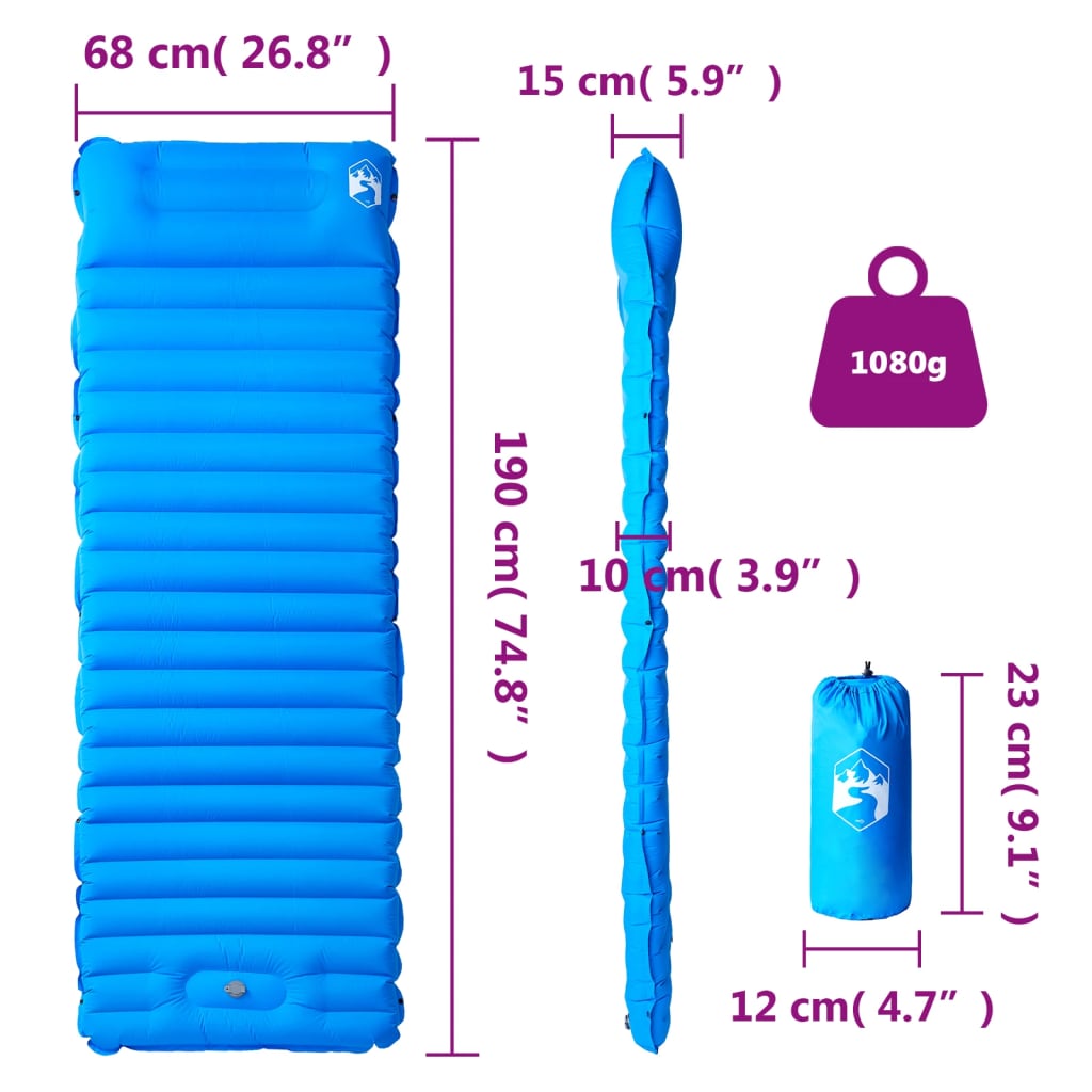1 személyes kék önfelfújó kempingmatrac párnával
