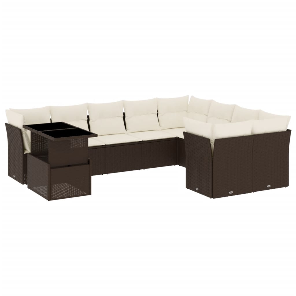 10 részes barna polyrattan kerti ülőgarnitúra párnákkal